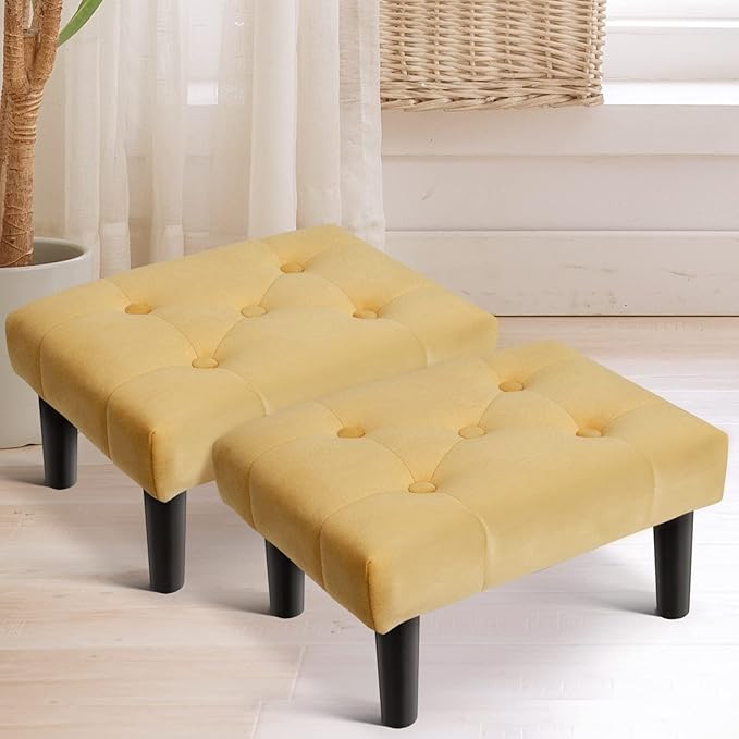 HOUCHICS Small Footstool Ottoman, Velvet Wooden Foot Stool Ottoman by HOUCHICS