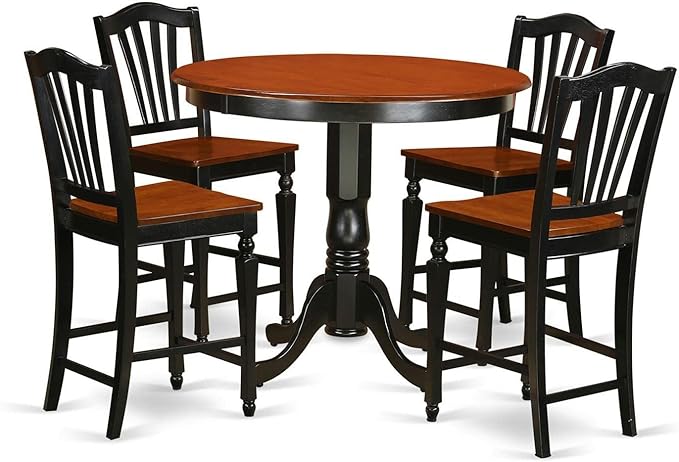 East West Furniture TRCH5-BLK-W 5 Piece Counter Height Pub Set Includes a Round by EastWestFurniture