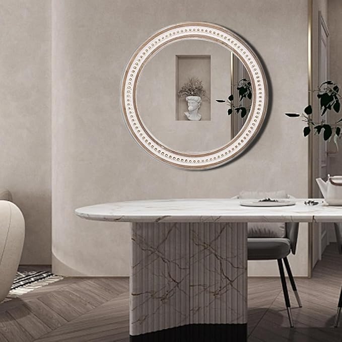 32'' Boho Wooden Large Round Wall Mirrors, Rustic Farmhouse Circle Mirrors - Image 6