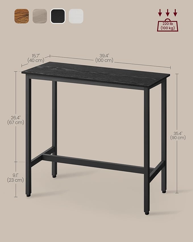VASAGLE Bar Table, Narrow Long Kitchen Dining Table, Sturdy Metal Frame - Image 3