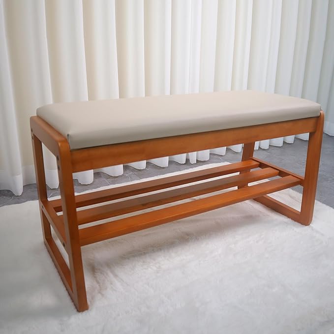 Solid Wood Shoe Rack, 2 Tier Shoe Storage Bench - Image 2