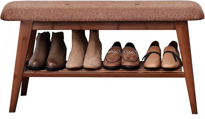 Shoe Entryway Bench, Bamboo Shoe Rack Bench, Organizer by SOBIBO