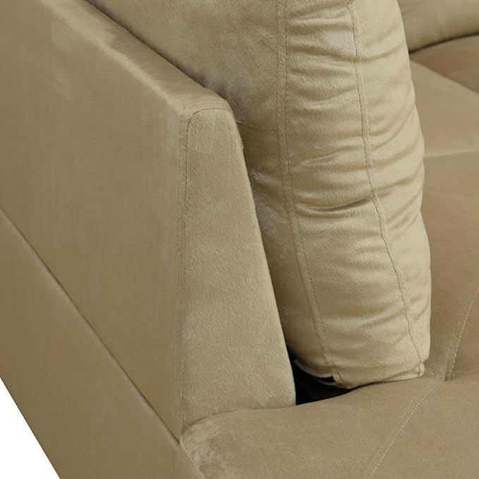 Beige L-Shaped 3-Piece Microfiber Sofa - Image 3