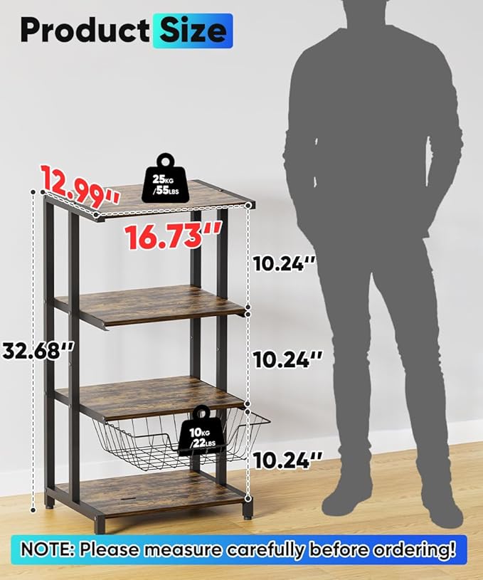 Media Stand with Detachable Baskets, 4-Tier AV Media Stand Corner Shelf - Image 2