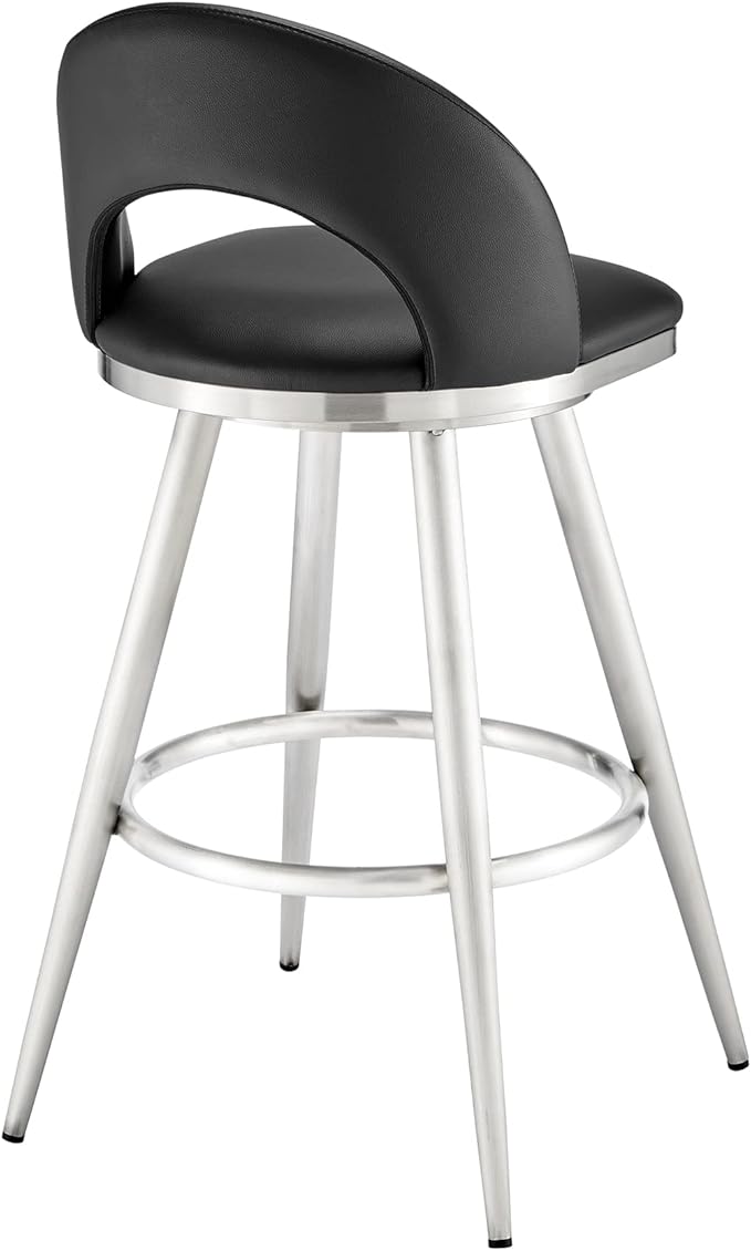 Armen Living Charlotte Swivel Bar Stool in Brushed Stainless Steel - Image 6