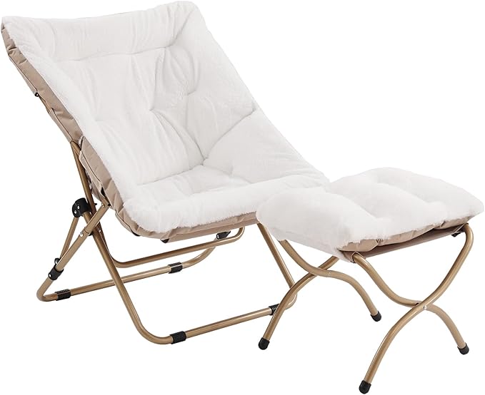 Tiita Folded Chair with Ottoman, Soft Faux Fur Oversized Folding Accent Chair by TiitaHome
