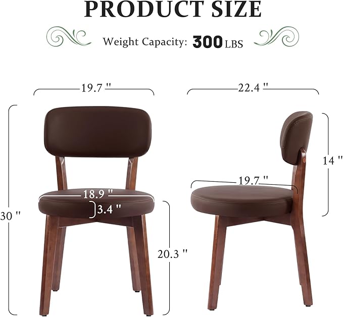 Furniliving Wooden Dining Chairs Set of 4, Mid-Century Modern Leather - Image 2
