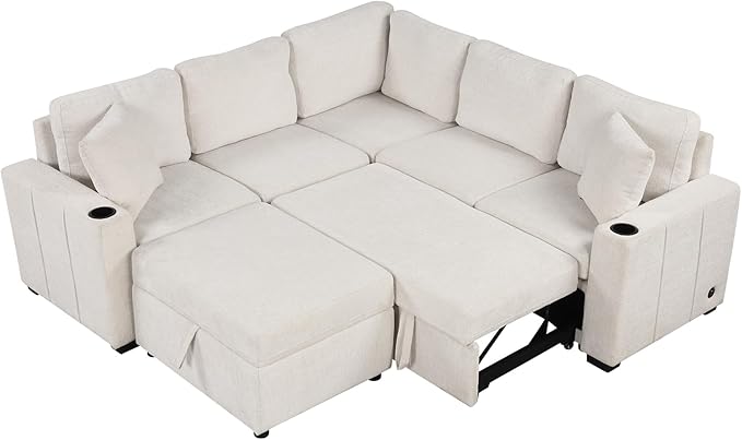 84.7" Symmetrical Convertible Sleeper Sectional Sofa Couch Bed - Image 8