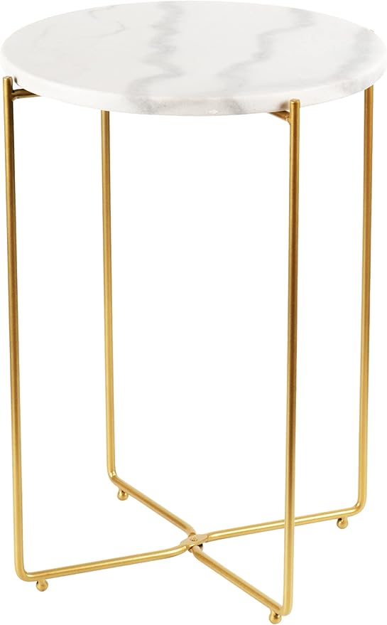 Real Marble top Gold Metal Round 15 in Side End Table by ALPOME