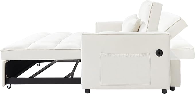 ERYE 64" W Full Size 3 in 1 Convertible Sleeper Sofabed W/Cupholders and USB - Image 6