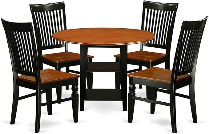 East West Furniture SUWE5-BCH-W 5 Piece Dining Set Includes a Round Dining Room by EastWestFurniture