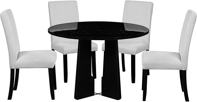 Merax 5-Piece Round Dining Table Set, Modern 4 Upholstered Chairs - Image 6