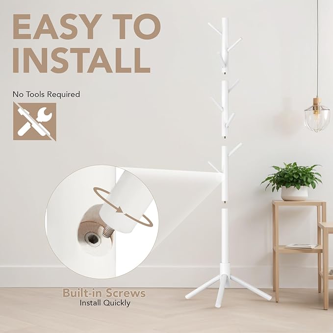 Wooden Tree Coat Rack Stand, Sturdy Freestanding Coat Rack - Image 4