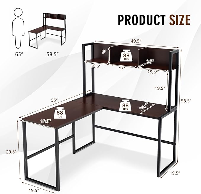 Tangkula Reversible L-Shaped Desk - Image 3