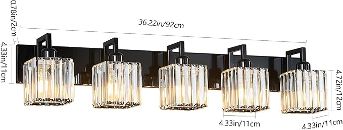 Modern Bathroom Vanity Light 5-Lights Plating Black Vanity Light Crystal Wall - Image 5