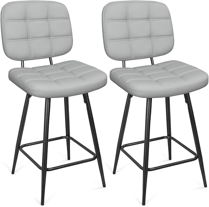 Bar Stools Set of 2, 24 Inch Upholstered Metal Barstool by ERGOSEAT
