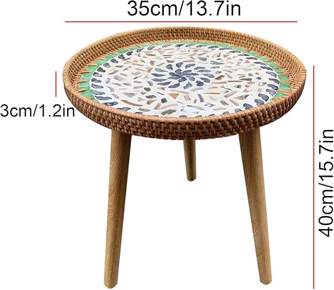 Round Rattan Side Table, Handmade Rattan Tray - Image 2