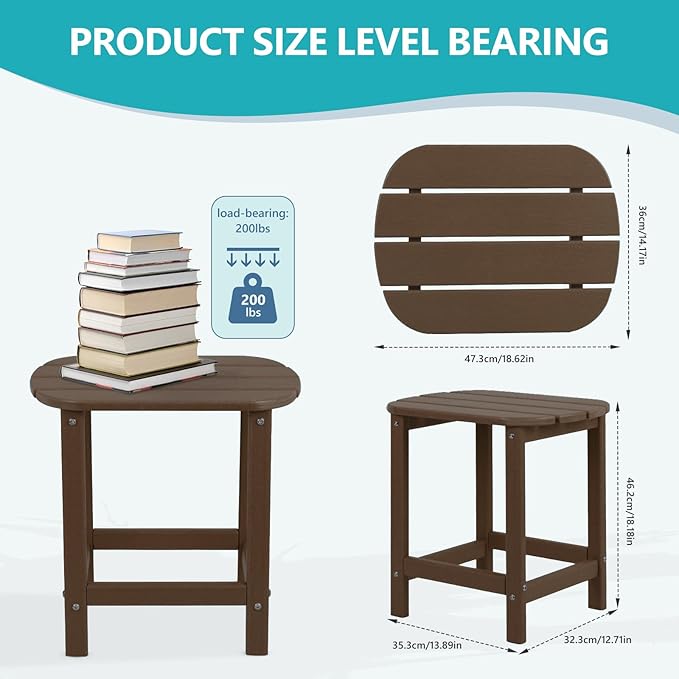 Adirondack Side Table, HDPE Weather Resistant, Wooden Textured - Image 3