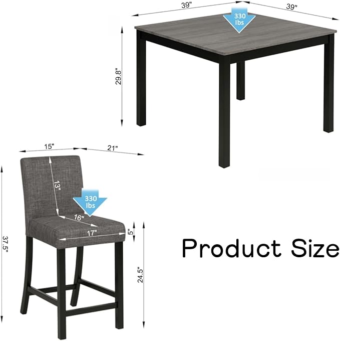 Dining Table Set for 4, 5-Piece Kitchen Table & Chairs Set - Image 5