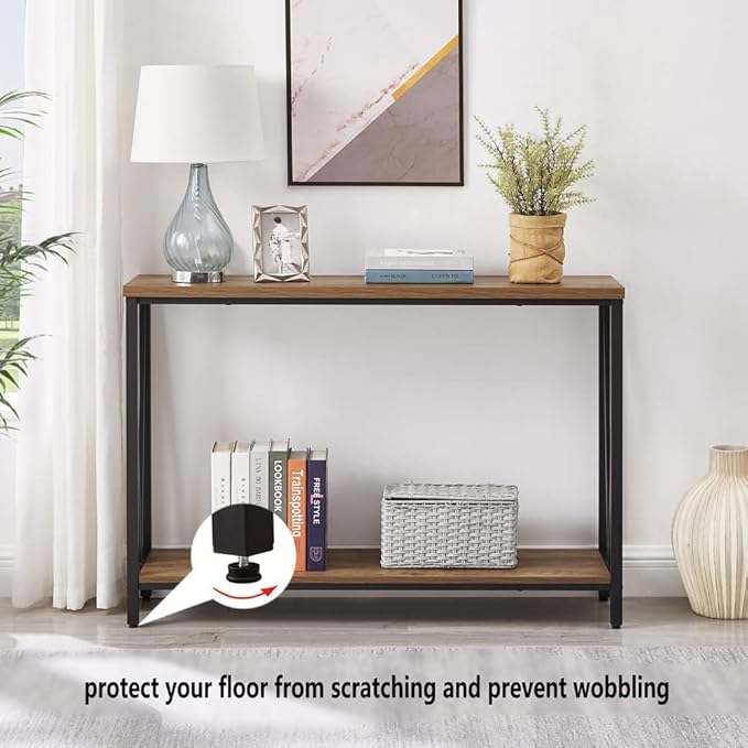FOLUBAN Rustic Sofa Console Table, 2-Tier Industrial Entryway Hallway Table - Image 6