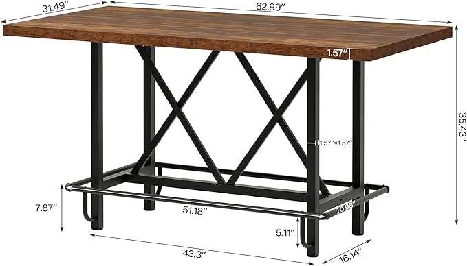 Tribesigns Bar Table, Industrial Counter Height Pub Table - Image 2