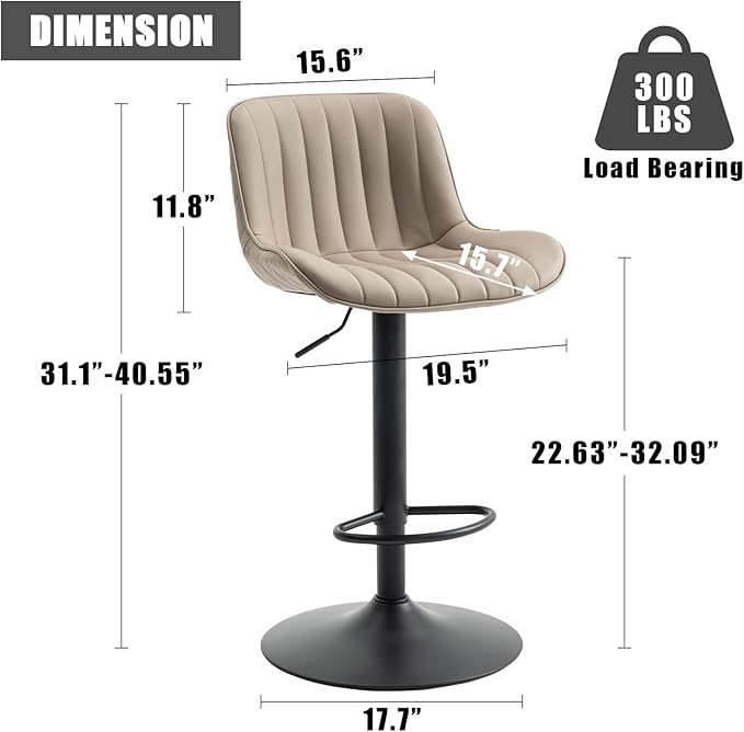 YOUNIKE Khaki White Bar Stools Set of 2 Kitchen Counter Height Barstools - Image 2