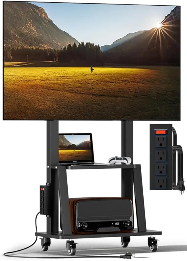 Rolling TV Stand with Power Outlet, Mobile TV Stand on Wheels by Unknown
