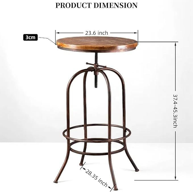 Vintage Bar Table Swivel Industrial Style Pub Table Kitchen Dining Tables - Image 2