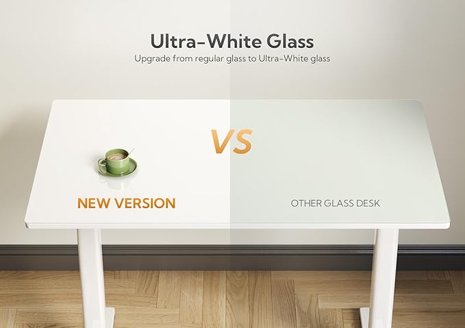 Claiks Glass Standing Desk, 48x24 Inch White Standing Desk Adjustable Height - Image 5