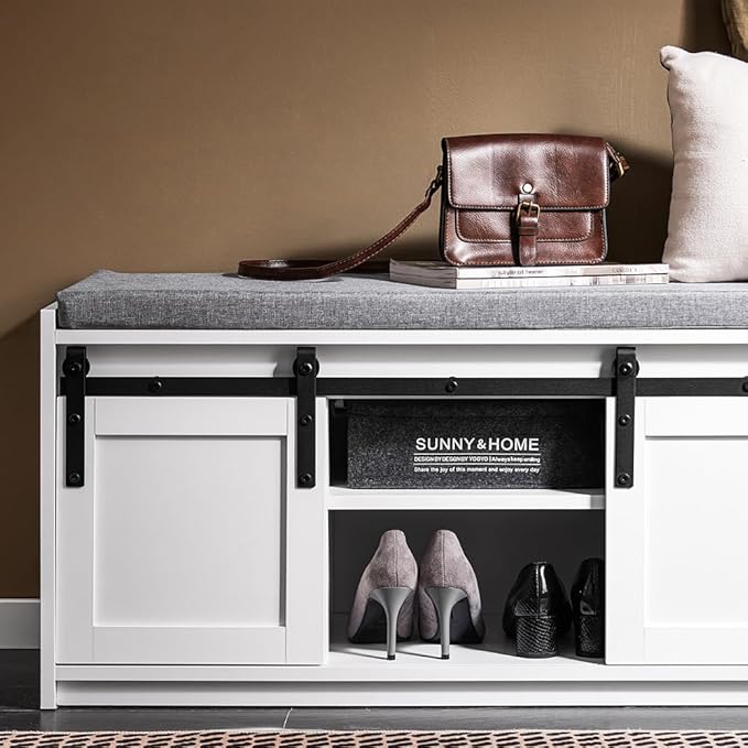 Haotian Industrial Style Shoe Storage Bench, Entryway Hallway Shoe Cabinet - Image 6