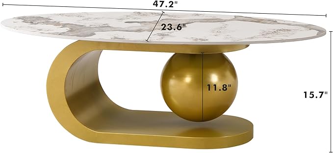 Merax 47.2" Modern Oval Coffee Table, Marble Pattern Sintered Stone Coffee - Image 2