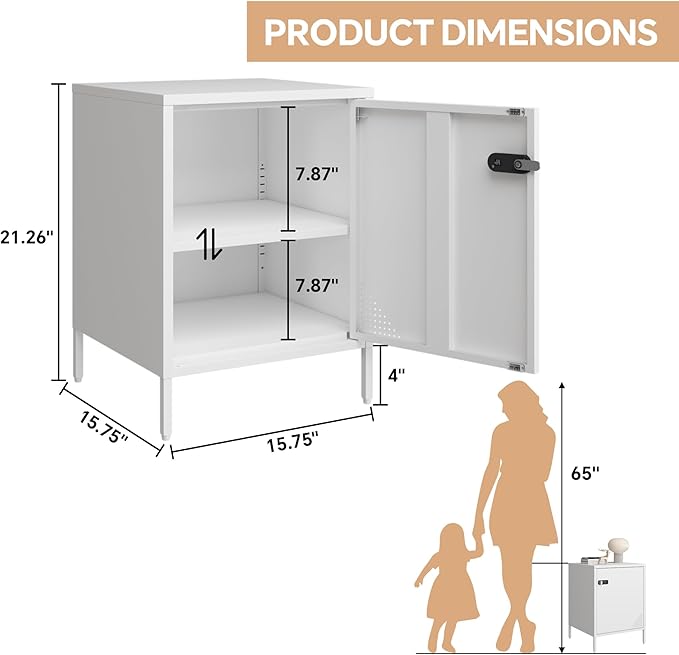 Metal Locker End Table Single Door Nightstand Lockable Bedside Table Storage - Image 3