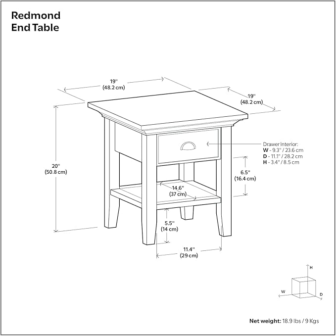 SIMPLIHOME Redmond SOLID WOOD 19 inch Wide Square Transitional End Side Table - Image 2