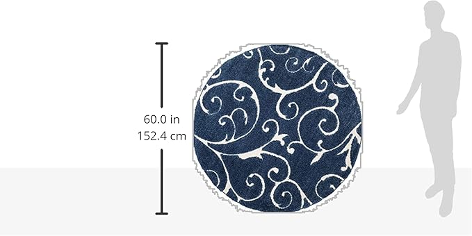 SAFAVIEH Florida Shag Collection 5' Round Dark Blue/Cream SG455 Scrolling Vine - Image 2