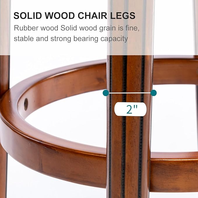 Cow top Leather Wooden Bar Stools, 360 Degree Swivel Bar Height Chair - Image 9