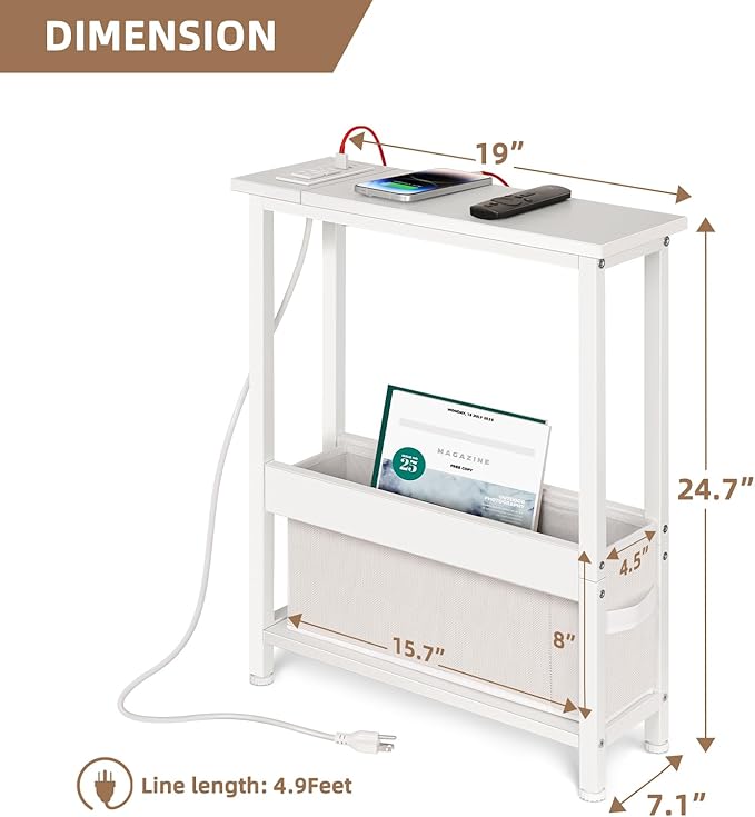 Slim Charging End Table with Storage - Image 2