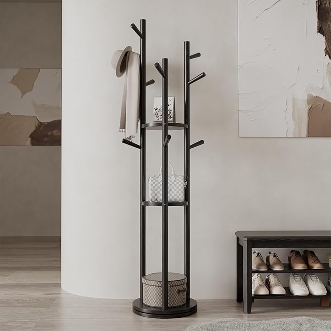 Solid Wood Rotary Coat Rack, Freestanding Coat Rack by Muwuele