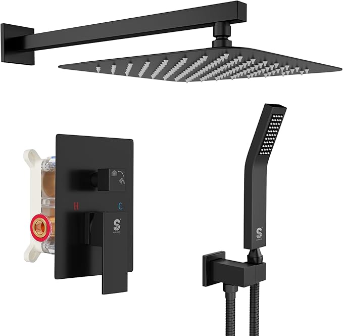 SR SUN RISE 12 Inches Matte Black Shower System 12 Inch Brass Bathroom Luxury by SRSUNRISE