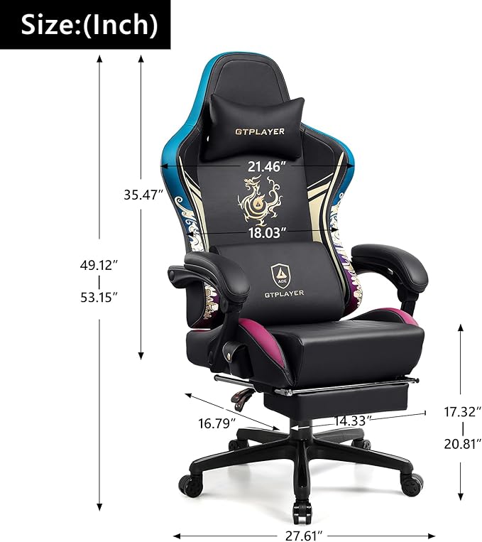 GTPLAYER Gaming Chair with Bluetooth Speakers and Footrest, Dragon Series Video - Image 2