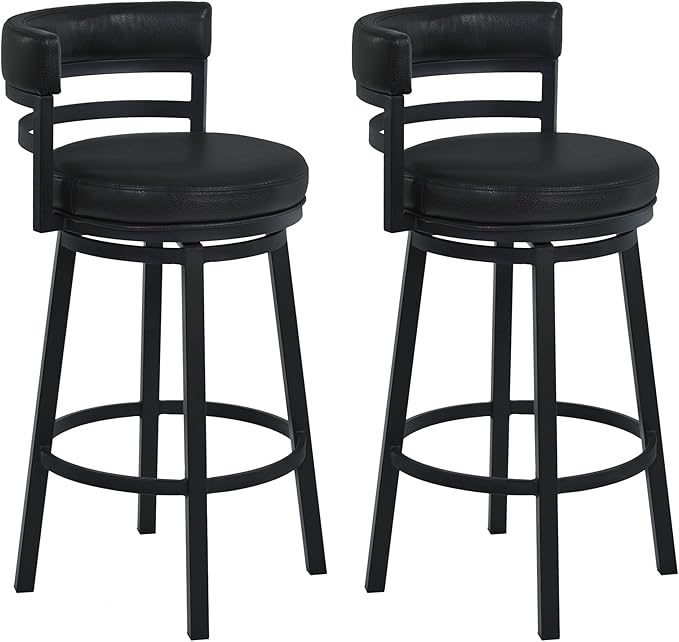 Armen Living Madrid 30" Seat Height Swivel Ford Black Faux Leather and Black by ArmenLiving