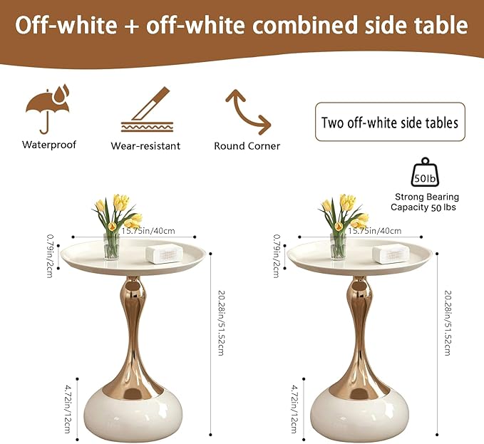 Modern Round Side Table with Gold Pedestal Base, Accent End Table - Image 2