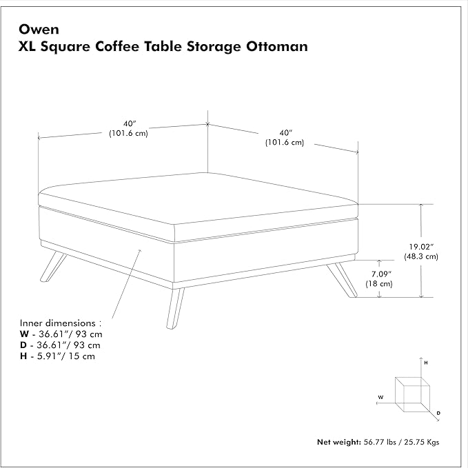 SIMPLIHOME Owen 40 inch Wide Mid Century Modern Square XL Coffee Table Storage - Image 3