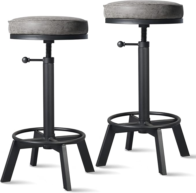 Vintage Bar Stools Set of 2 Industrial Bar Stool Swivel PU Seat Counter Height by BOKKOLIK