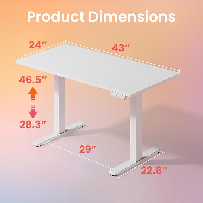 HUANUO 43 x 24 inch Electric Standing Desk Adjustable Height, 4 Memory Height - Image 2