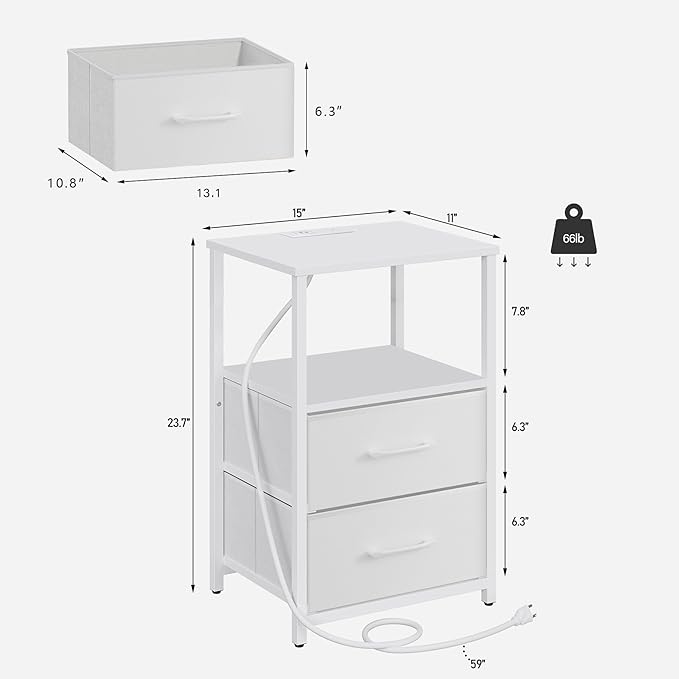 TUTOTAK LED End Table with Charging Station, Nightstand with Cloth Drawer - Image 3