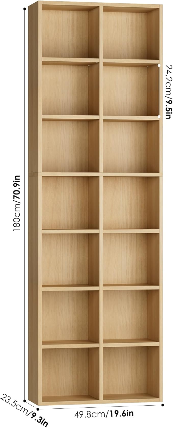 FOTOSOK 71’’ Narrow Bookshelf and Bookcase, Wooden Shelf 7 Tier Media Storage - Image 3