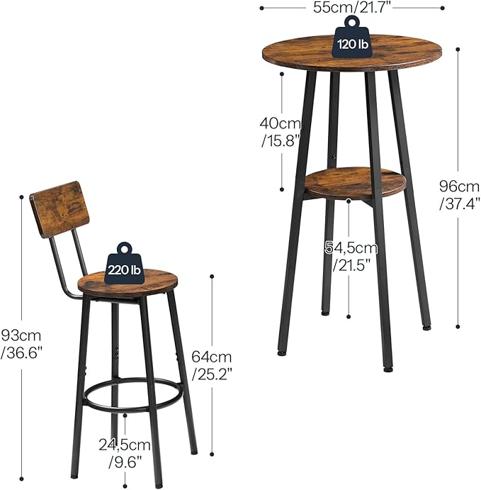 HOOBRO 3 Pieces Round Bar Height Table and Chairs Set, Round Dining Table Set - Image 7