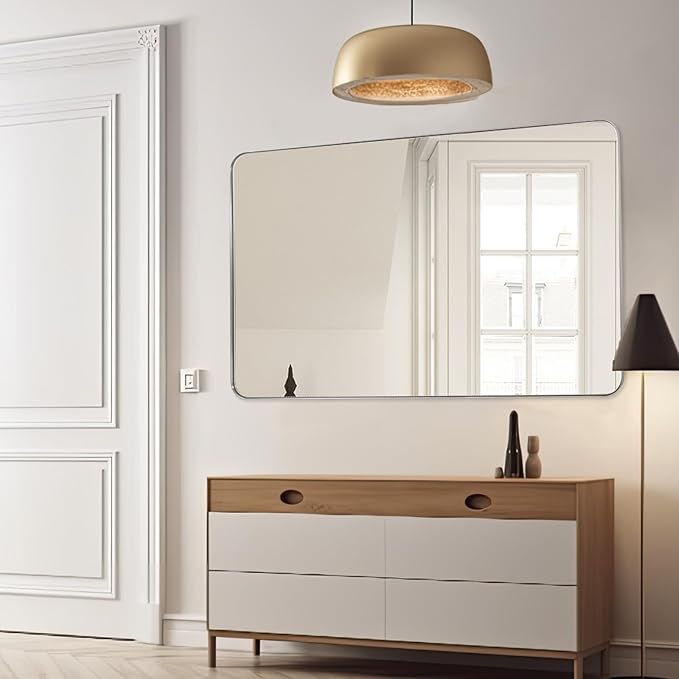 Silver Wall Mirror, 30x48 Inch Rounded Rectangle Vanity Mirror - Image 2