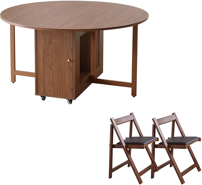 Walnut Round Folding Dining Table by HOME