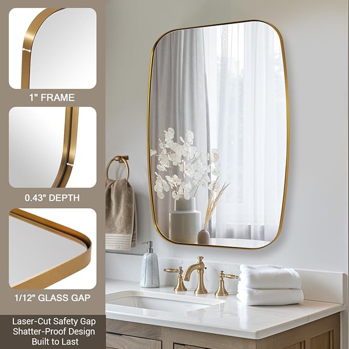ANDY STAR 24x40” Gold Bathroom Mirror, Oblong Brass Mirror - Image 5